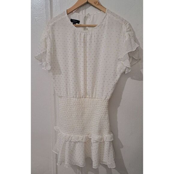 Aqua Womens Small White Gold Coquette Ballet Mini Dress Smocked - Picture 1 of 8